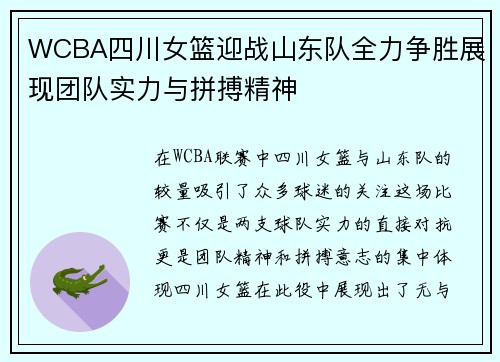 WCBA四川女篮迎战山东队全力争胜展现团队实力与拼搏精神