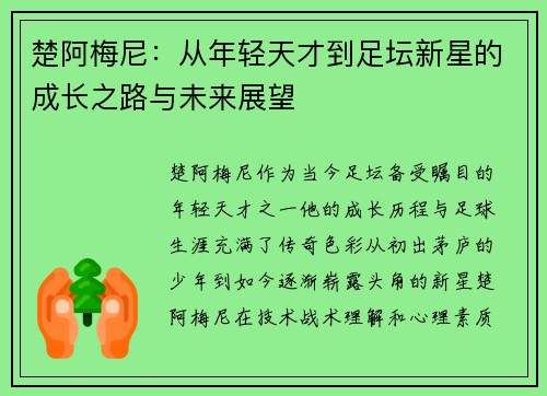 楚阿梅尼：从年轻天才到足坛新星的成长之路与未来展望